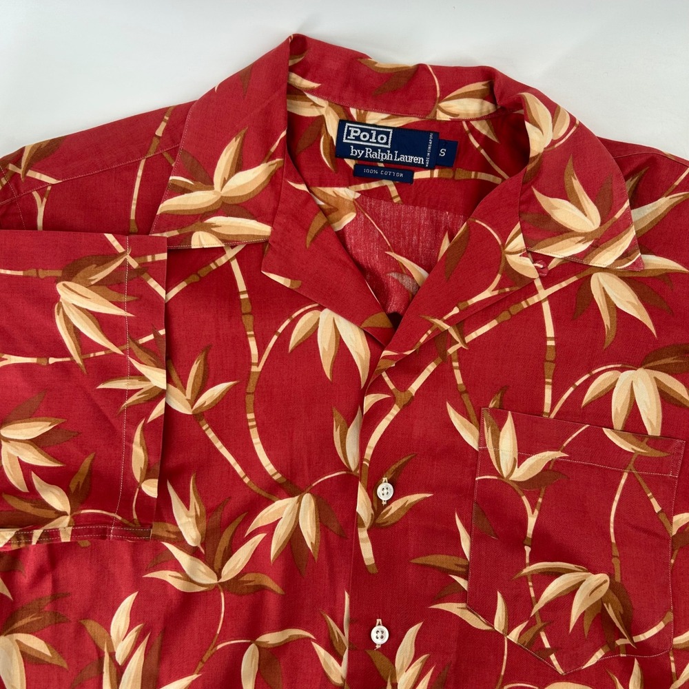 Polo Ralph Lauren Shirt Mens S Red Bamboo Tropical Cotton Camp Hawaiian Aloha